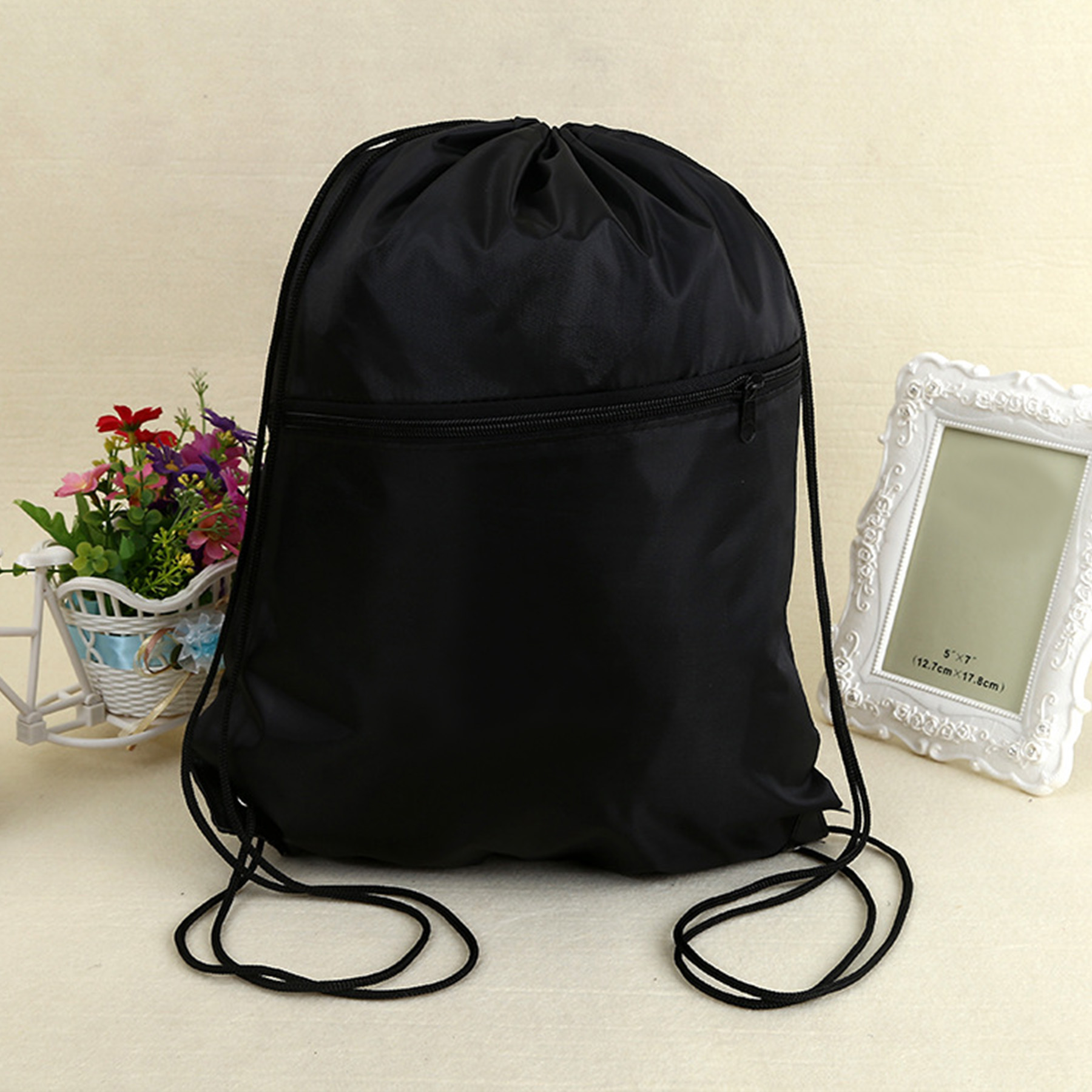 CSJW8039 210D PU Coating Waterproof Drawstring Bags With Front Zipper